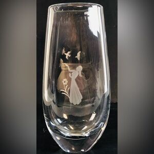 Vintage Orrefors Glass Vase, Girl With Birds, Made in Sweden, 7”H, in EUC
